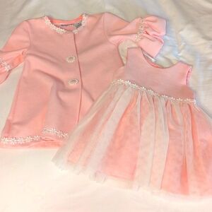 12 month pink and white formal dress with matching peti coat